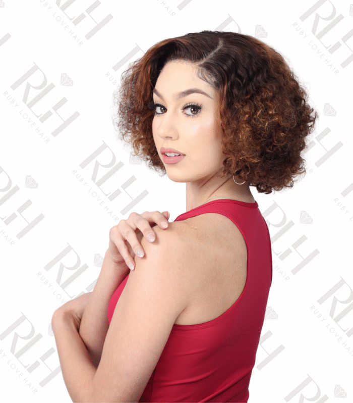 Ruby Love Hair 12" Deep Wave Double Drawn 4x4 Wig – Brown With Highlights (100% Virgin Human Hair)